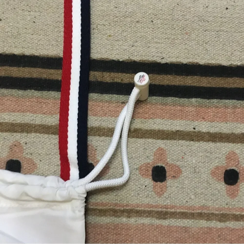 Moncler Medium blue white & red trim drawstring dustbag & shoulder length strap